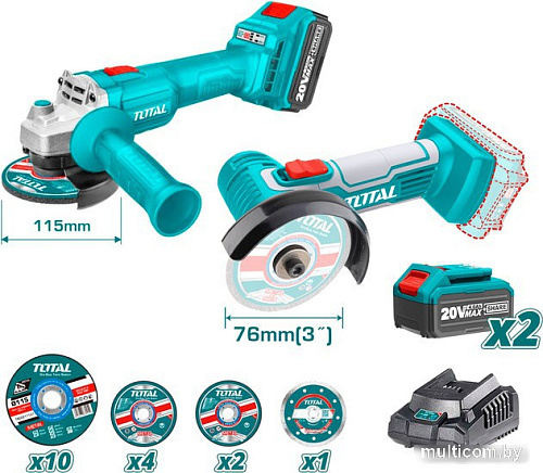Total TOSLI2211415 (болгарка, пила циркулярная, с 2-мя АКБ)