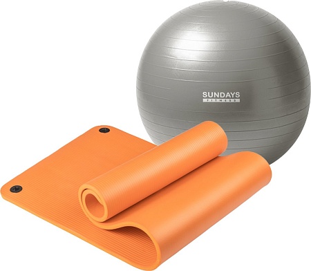 Набор для йоги Sundays Fitness Фитбол 75см IR97403 + Коврик 1.5см IR97506 (серый, оранжевый)