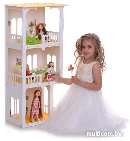 Кукольный домик Krasatoys Дом Жасмин с мебелью 000274 (белый/желтый)
