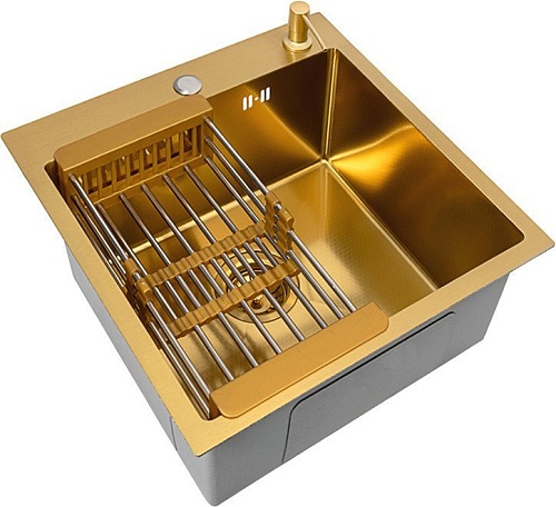 Кухонная мойка Basic CL DS Decor 45x50 (золото, коландер, дозатор)