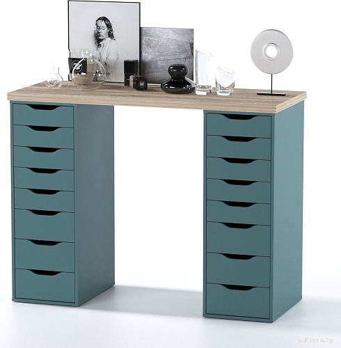 Офисный стол Mio Tesoro Ингар 2/88 (дуб беленый/серо-бирюзовый)