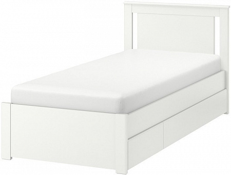 Кровать Ikea Сонгесанд 200x90 (белый, 2 ящика, Лонсет) 192.410.09