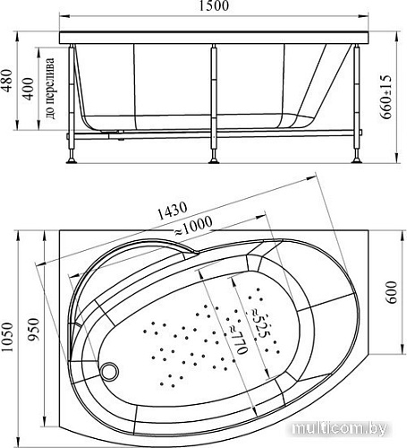 Фронтальный экран под ванну Vannesa Монти 150 L 2-21-0-1-0-213 (фронтальный)