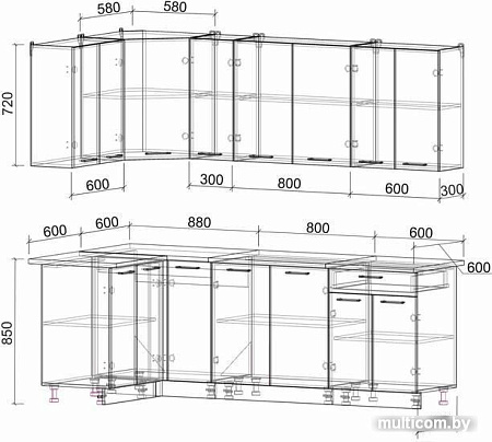 Угловая кухня Интерлиния Мила Лайт 1.2x2.3 (дуб белый/дуб серый)