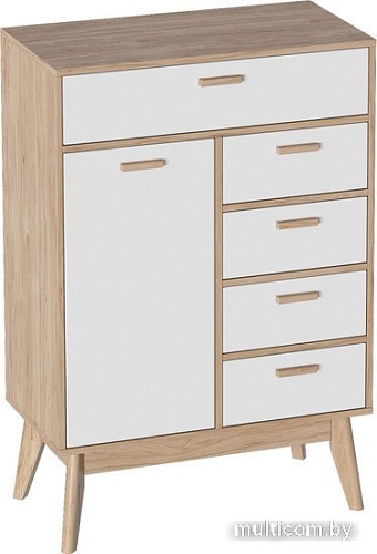 Комод Мебельград Калгари высокий (дуб натуральный светлый/белый матовый)