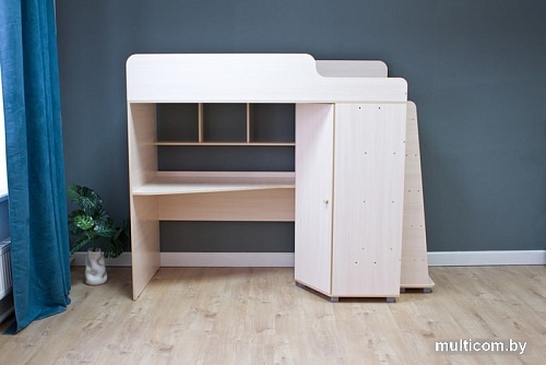 Кровать-чердак Красная звезда Р440 Капризун 5 со шкафом 180x80 (дуб млечный)