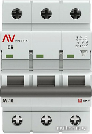 Выключатель автоматический EKF Averes AV-10 3P 6A (C) 10kA mcb10-3-06C-av