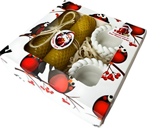 Подарочный набор Вендитио Ozarich Снегири Новогодний с 2-мя свечами и подсвечниками (желтый)