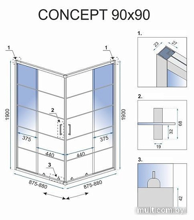 Душевой уголок Rea Concept 90x90 (черный/прозрачное стекло)