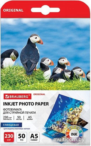 Фотобумага BRAUBERG А5 230 г/м2 50 л глянцевая 363977 (белый)