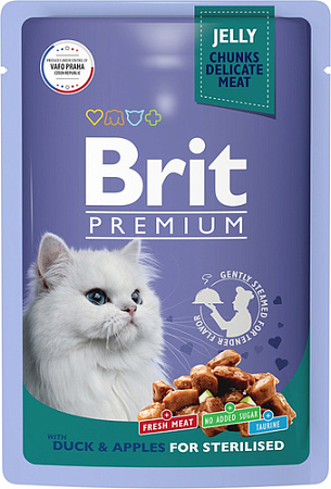 Пресервы Brit Premium для стерилизованных утка с яблоками в желе 85 г