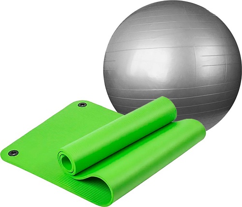 Набор для йоги Sundays Fitness Фитбол IR97402-65 + Коврик 1см IR97506 (серебристый, зеленый)
