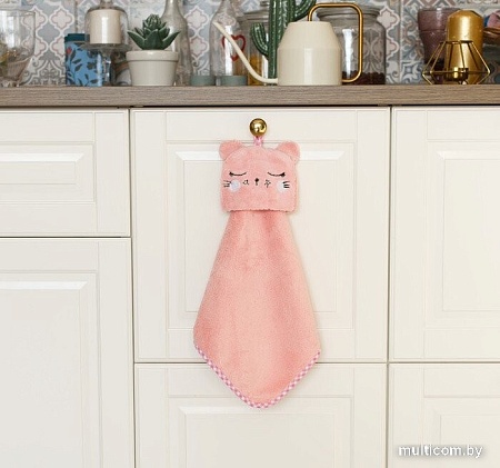 Полотенце Доляна Кошка 3751983 (розовый)