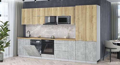 Готовая кухня Интерлиния Мила Лайт 3.5-ПМ2 (дуб золотой/бетон/дуб бунратти)