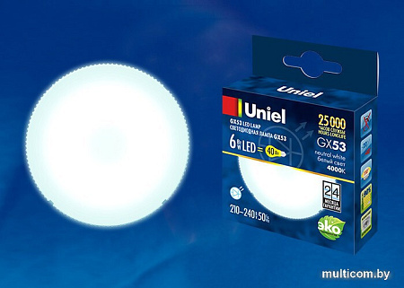 Светодиодная лампочка Uniel LED-GX53-6W/NW/GX53/FR PLZ01WH UL-00001669