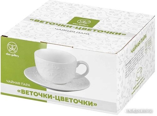 Чашка с блюдцем Elan Gallery Веточки-цветочки 630058