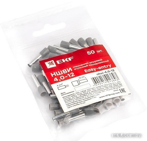 Наконечник-гильза для кабеля EKF PROxima Nhvi-4.0-12 (50 шт)