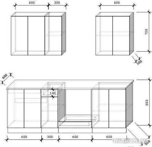 Кухня Хоум Лайн Луиза Люкс 2100 (древесина графит/древесина белая)