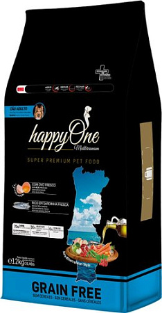 Сухой корм для собак HappyOne Mediterraneum беззерновой со свежим яйцом и свежей сардиной 12 кг
