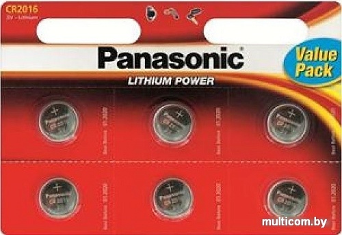 Батарейки Panasonic CR2016 6 шт. [CR-2016EL/6B]