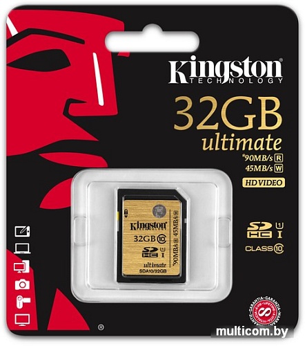 Карта памяти Kingston SDHC Ultimate UHS-I U1 (Class 10) 32GB (SDA10/32GB)
