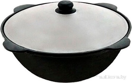 Казан Davr Metall Узбекский чугунный с крышкой, круглое дно (6 л)