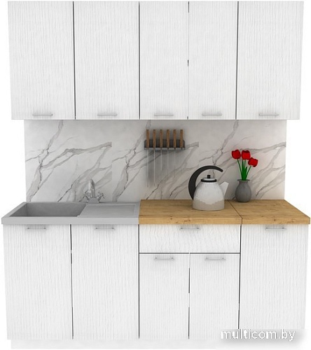 Готовая кухня ЭлиГард Lion 1.8 (белый структурный/дуб бунратти)