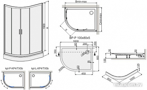 Душевой уголок Sanplast kpl-P-KP4/TX5b-90x120-S sbGY (правая)