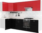 Готовая кухня S-Company Клео глосc 1.2x3.0 левая (черный глянец/красный глянец)