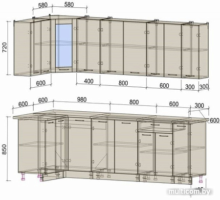 Готовая кухня Интерлиния Мила 12x27 (дуб золотой-антрацит-дуб бунратти)