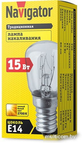 Лампа накаливания Navigator NI-T26 E14 15 Вт 2700 К