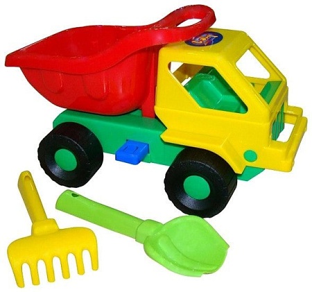 Набор игрушек для песочницы Полесье Самосвал Кузя-2 с совком и грабельками 2808