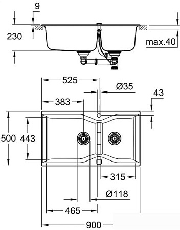 Кухонная мойка Grohe K700 100-C 90/50 2.0 31658AT0 (серый гранит)