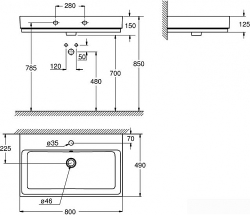 Умывальник Grohe 3946900H с гигиеническим покрытием 80x49