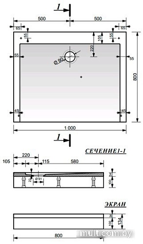 Душевой поддон Эстет Каппа 100x80 [3-0009]