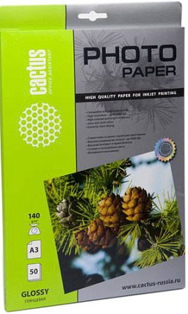 Фотобумага CACTUS Глянцевая A3 140 г/м2 50 листов [CS-GA314050]