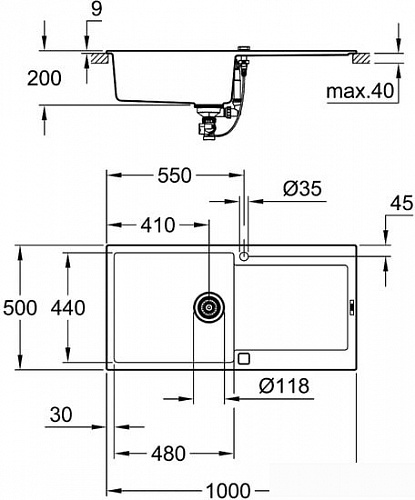 Кухонная мойка Grohe K500 60-C 100/50 1.0 31645AT0 (серый гранит)