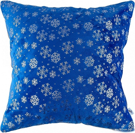 Декоративная подушка Домашняя Мода Новогодний принт (35х35, синий)