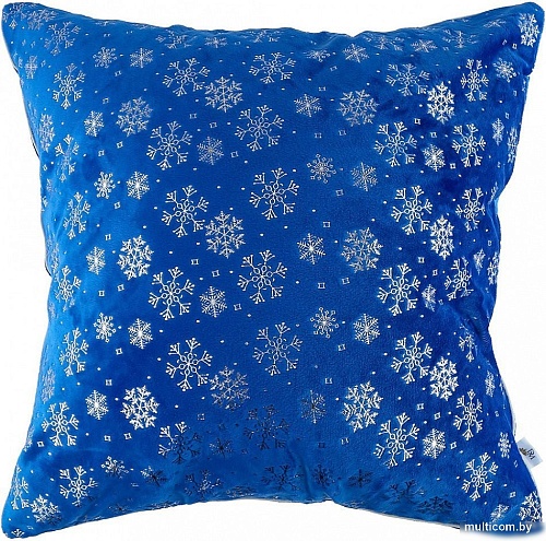 Декоративная подушка Домашняя Мода Новогодний принт (35х35, синий)
