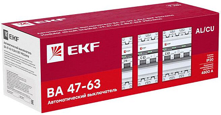 Выключатель автоматический EKF ВА 47-63 2P 6А (C) 4.5kA PROxima mcb4763-2-06C-pro