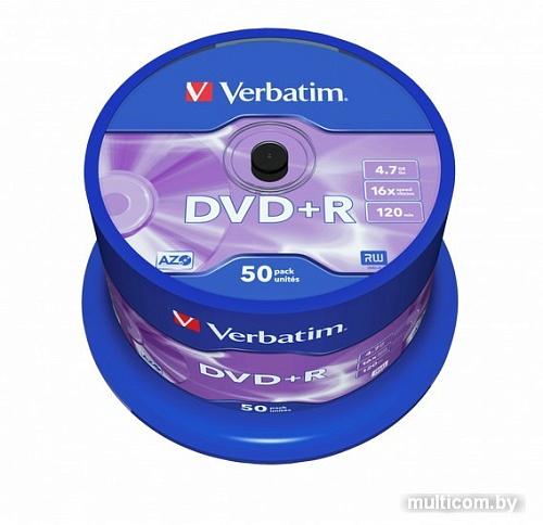 DVD+R диск Verbatim 4.7Gb 16x DLP Matt Silver по 50 шт. CakeBox 043550