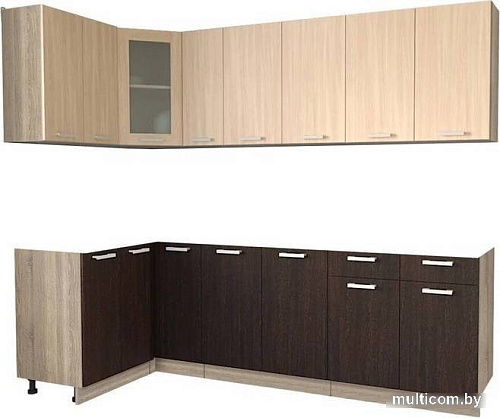 Готовая кухня Интерлиния Мила 12x25 без столешницы (дуб молочный/дуб венге)