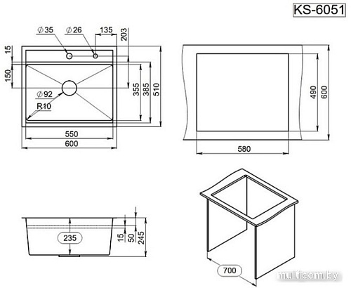 Кухонная мойка Granula KS-6051 (черный матовый)