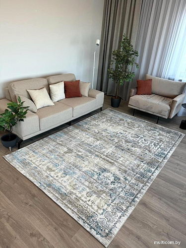 Ковер для жилой комнаты Radjab Carpet Бьянка Прямоугольник D008A 10633RK-B (4x5, Cream Shirink/Blue Fdy)