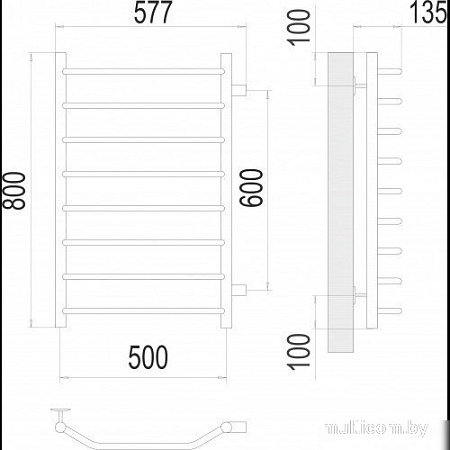 Полотенцесушитель TERMINUS Виктория П8 500x800 (боковое подключение 60, хром)
