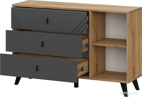 Тумба Mio Tesoro Байкал 3 ящика со створкой (дуб золотистый/графит)