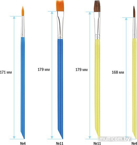 Набор кистей ArtSpace пони круглые №4,5, плоские №9 SB4_20378 (4 шт)