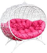 Садовый диван M-Group Улей на ножках 11220108 (белый ротанг/розовая подушка)