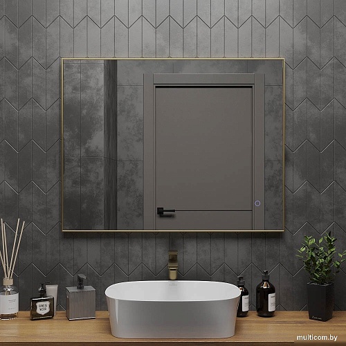 Roxen Зеркало Frida c подсветкой 510215-90 (90x70) в тонком металлическом профиле в цвете брашированное золото