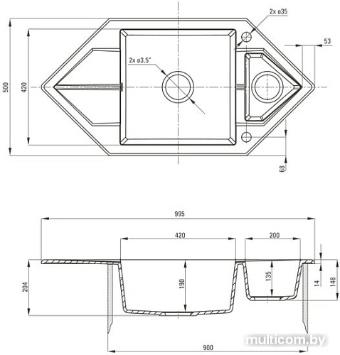 Кухонная мойка Deante Hexon ZQP S653 (серый металлик)